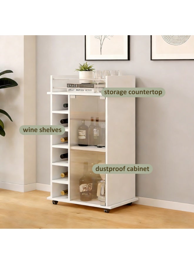 YY-ريشير خزانة نبيذ متنقلة، خزانة بار بباب شفاف وأرفف، خزانة تخزين بعجلات لغرفة الطعام أو المطبخ أو غرفة المعيشة - Image 2